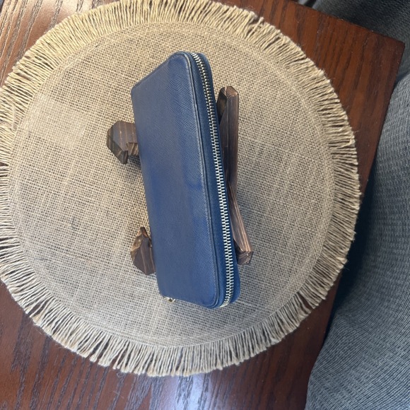Authentic PRADA $1,000 Saffiano Blue Leather Round Zip Long Wallet COA Included - Picture 13 of 16